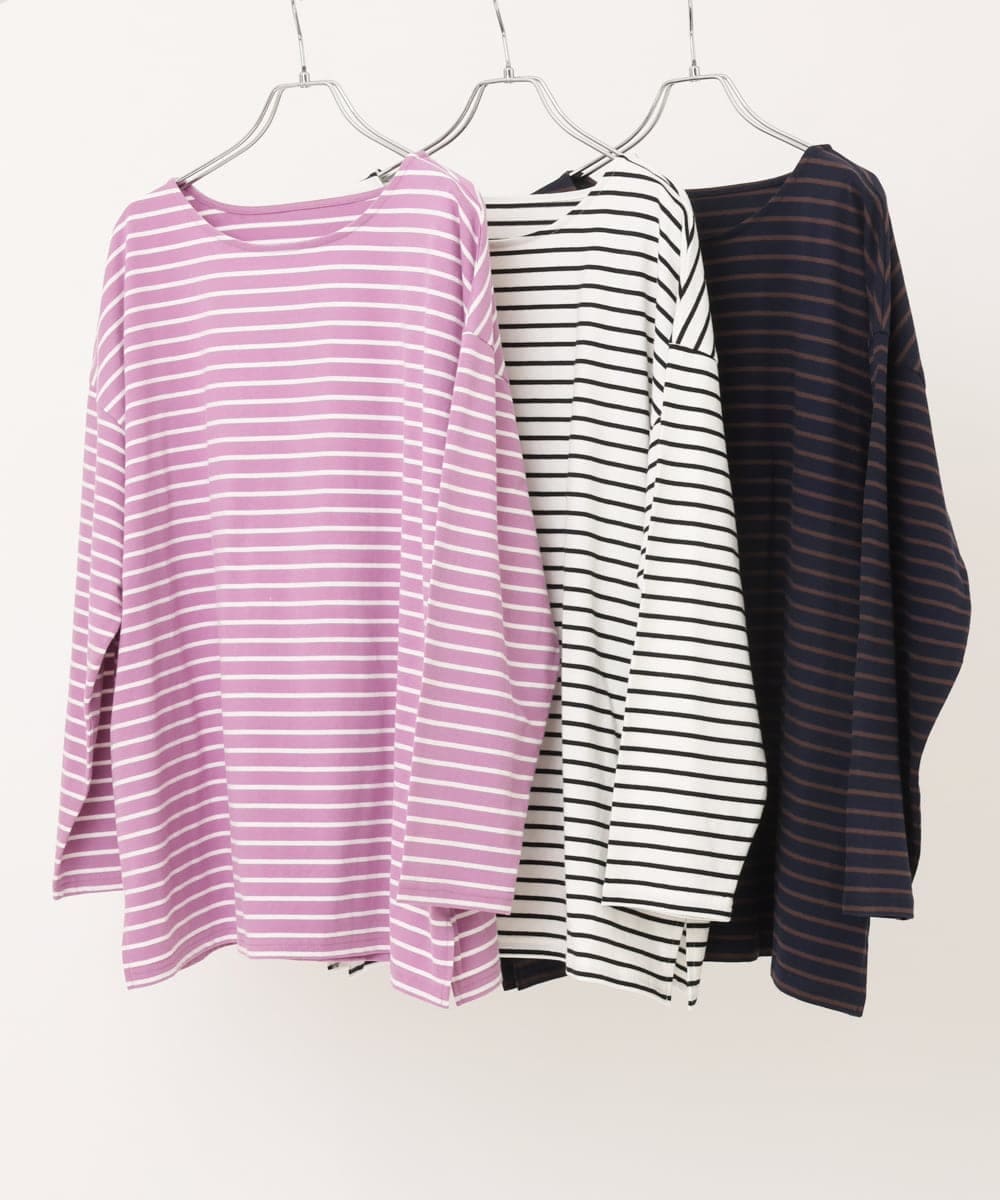 OLKKS08069 eur3(エウルキューブ) 【大きいサイズ】ボーダーカットソー ホワイト(90)
