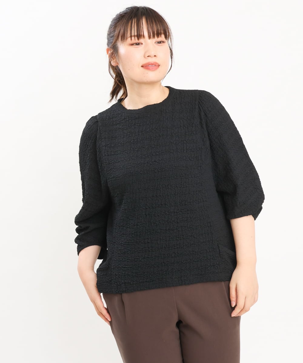 OLKKS09079 eur3(エウルキューブ) 【大きいサイズ】ポコポコカットソー ブラック(94)