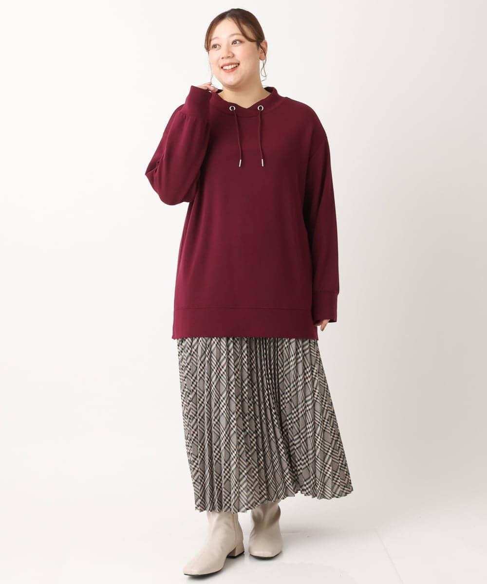 OLKKS16079 eur3(エウルキューブ) 【大きいサイズ】フーディー風トップス ワイン(77)