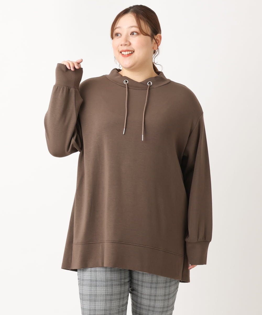 OLKKS16079 eur3(エウルキューブ) 【大きいサイズ】フーディー風トップス モカ(84)