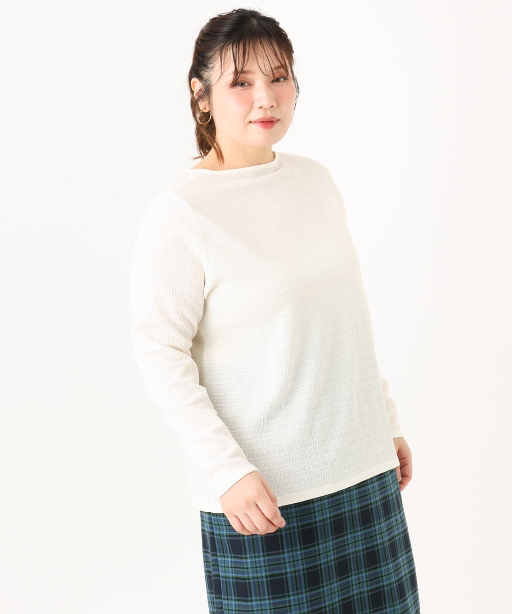 OLKLA14069 eur3(エウルキューブ) 【WEB先行販売】【大きいサイズ】ぽこぽこシャーリングトップス アイボリー(80)