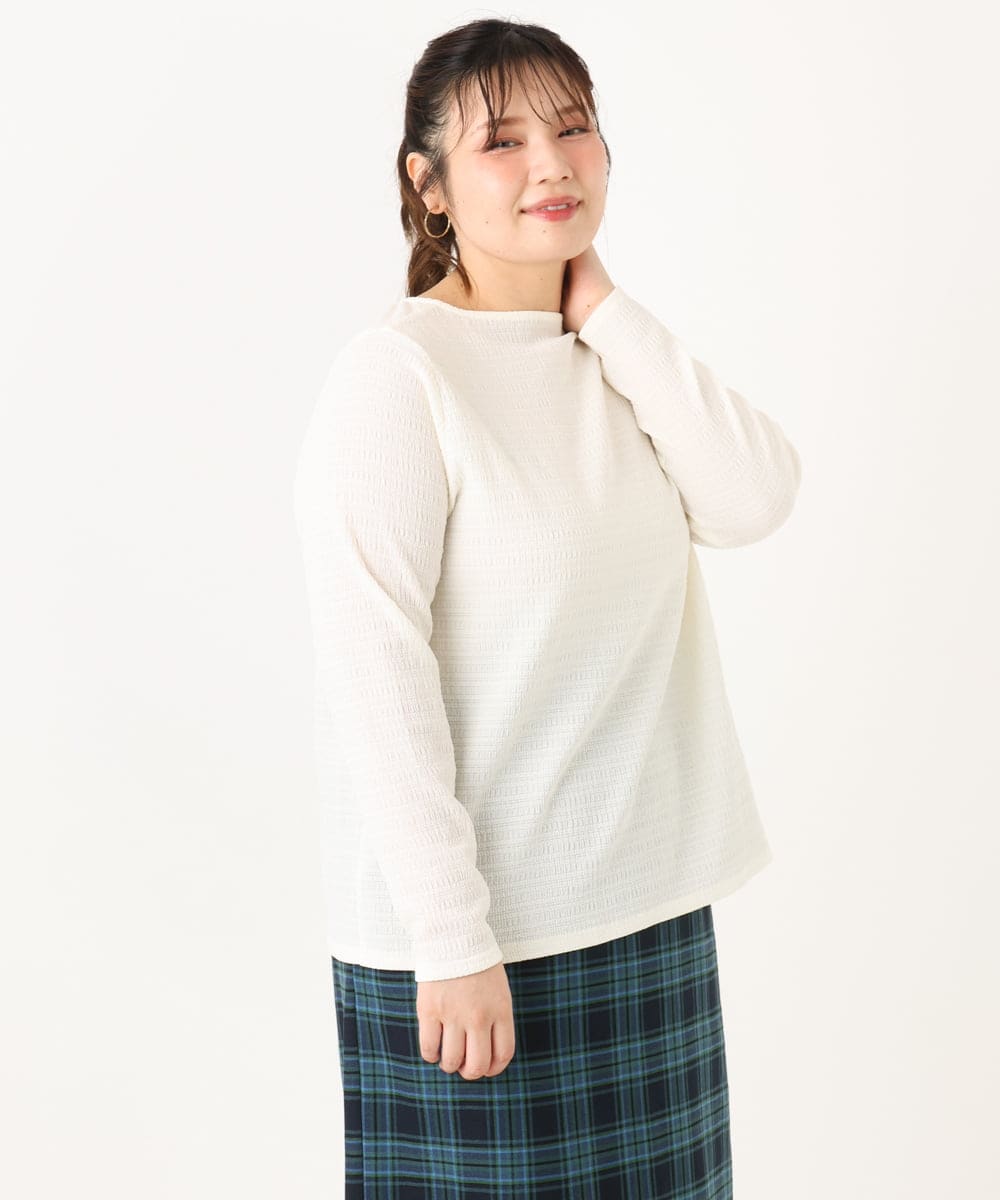 OLKLA14069 eur3(エウルキューブ) 【WEB先行販売】【大きいサイズ】ぽこぽこシャーリングトップス アイボリー(80)