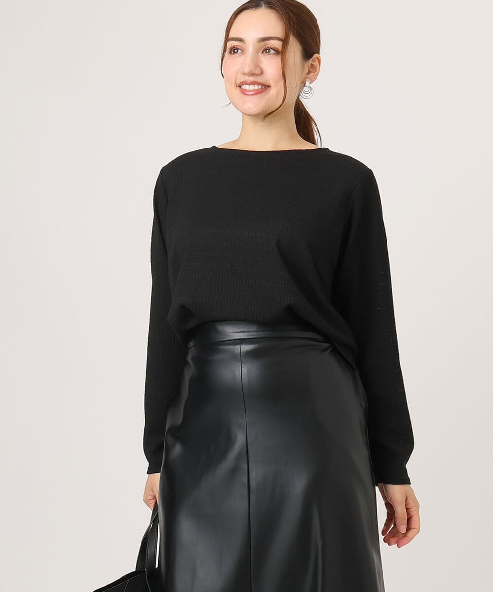 OLKLA14069 eur3(エウルキューブ) 【WEB先行販売】【大きいサイズ】ぽこぽこシャーリングトップス ブラック(94)