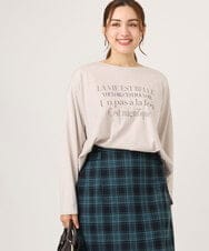 OLKLA23059 eur3(エウルキューブ) 【WEB先行販売】【大きいサイズ】ロゴプリント長袖Tシャツ グレージュ(89)