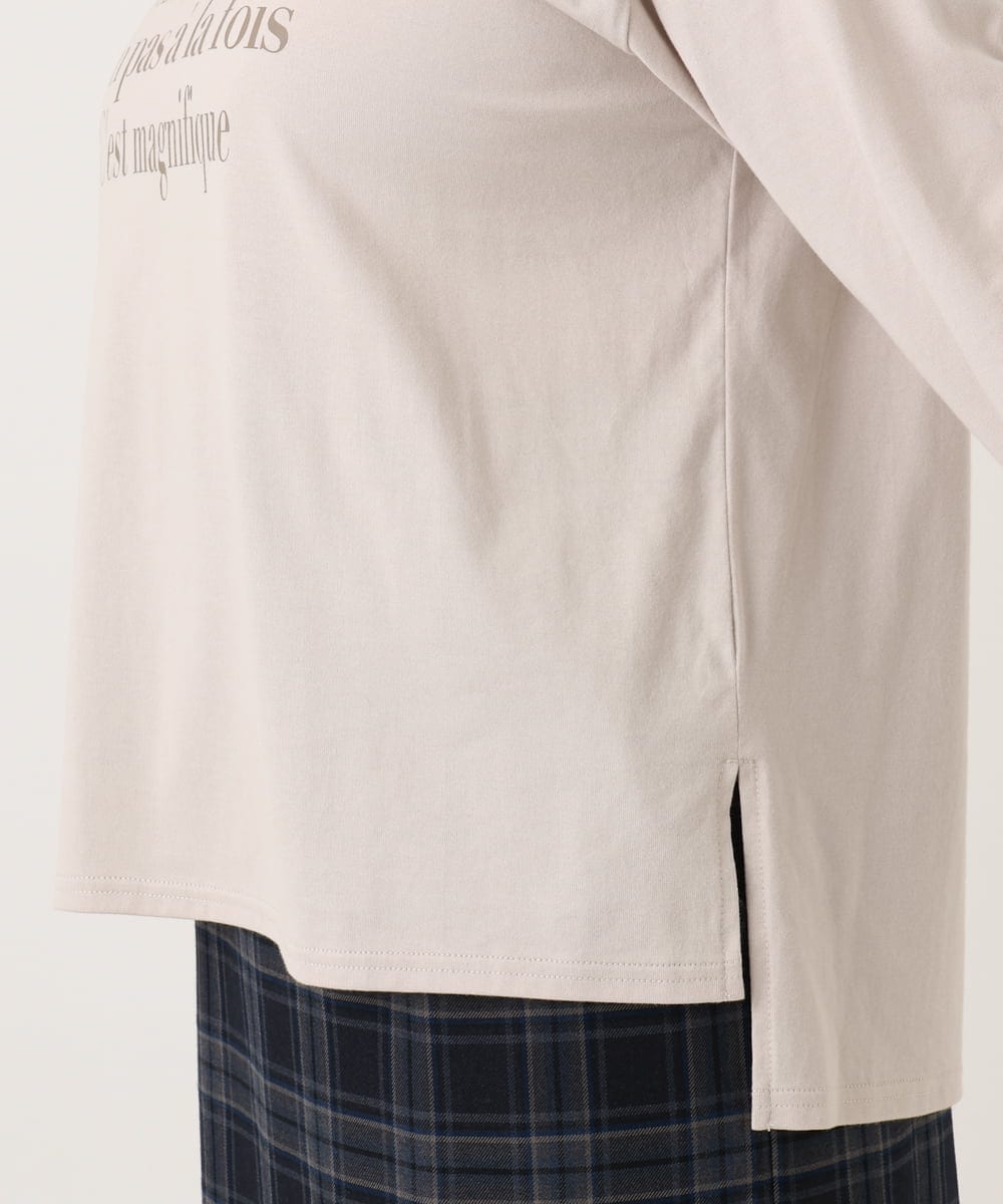 OLKLA23059 eur3(エウルキューブ) 【WEB先行販売】【大きいサイズ】ロゴプリント長袖Tシャツ グレージュ(89)