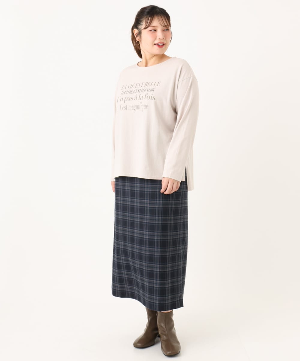 OLKLA23059 eur3(エウルキューブ) 【WEB先行販売】【大きいサイズ】ロゴプリント長袖Tシャツ グレージュ(89)