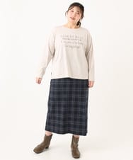 OLKLA23059 eur3(エウルキューブ) 【WEB先行販売】【大きいサイズ】ロゴプリント長袖Tシャツ グレージュ(89)