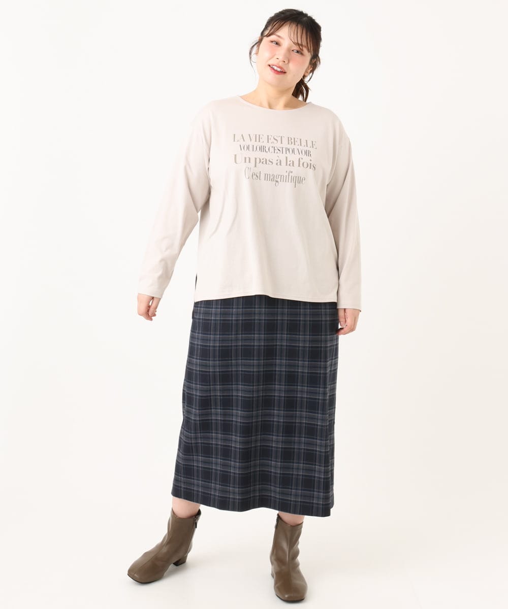 OLKLA23059 eur3(エウルキューブ) 【WEB先行販売】【大きいサイズ】ロゴプリント長袖Tシャツ グレージュ(89)