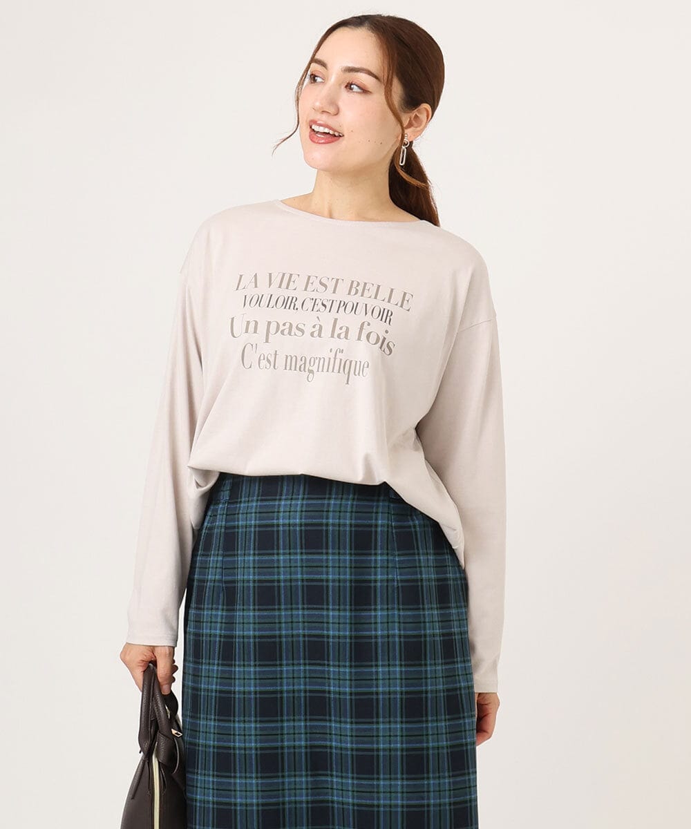 OLKLA23059 eur3(エウルキューブ) 【WEB先行販売】【大きいサイズ】ロゴプリント長袖Tシャツ グレージュ(89)