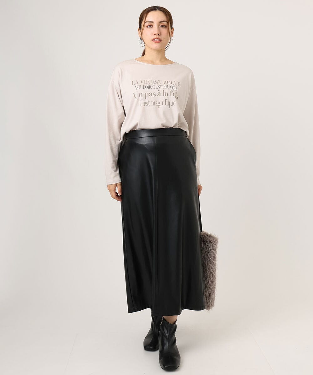 OLKLA23059 eur3(エウルキューブ) 【WEB先行販売】【大きいサイズ】ロゴプリント長袖Tシャツ グレージュ(89)