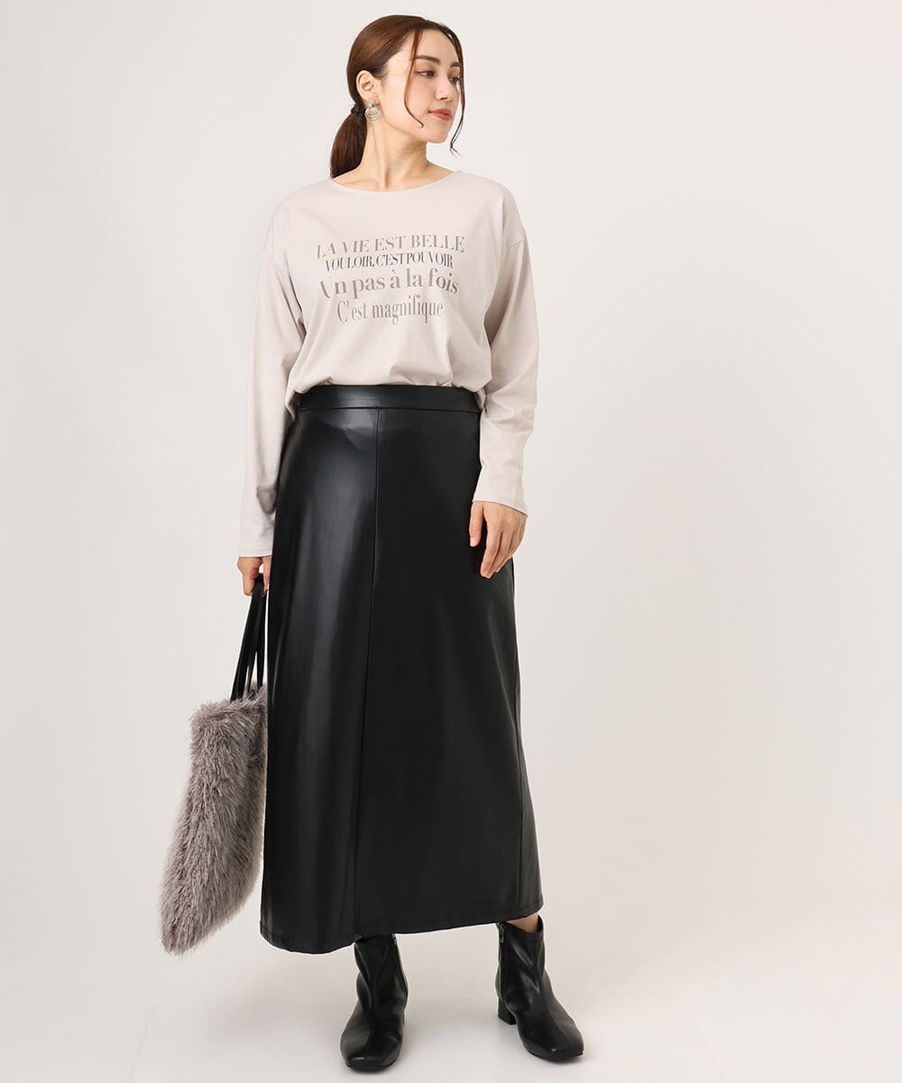 OLKLA23059 eur3(エウルキューブ) 【WEB先行販売】【大きいサイズ】ロゴプリント長袖Tシャツ グレージュ(89)