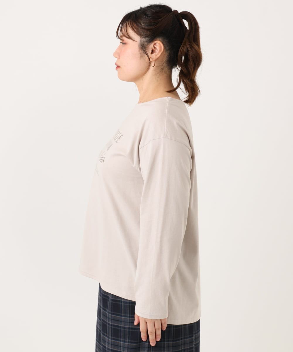 OLKLA23059 eur3(エウルキューブ) 【WEB先行販売】【大きいサイズ】ロゴプリント長袖Tシャツ グレージュ(89)