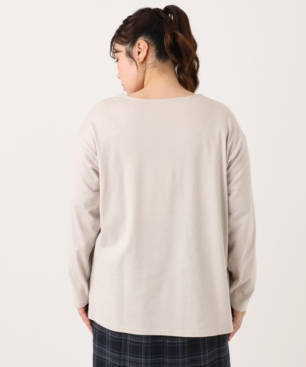 OLKLA23059 eur3(エウルキューブ) 【WEB先行販売】【大きいサイズ】ロゴプリント長袖Tシャツ グレージュ(89)