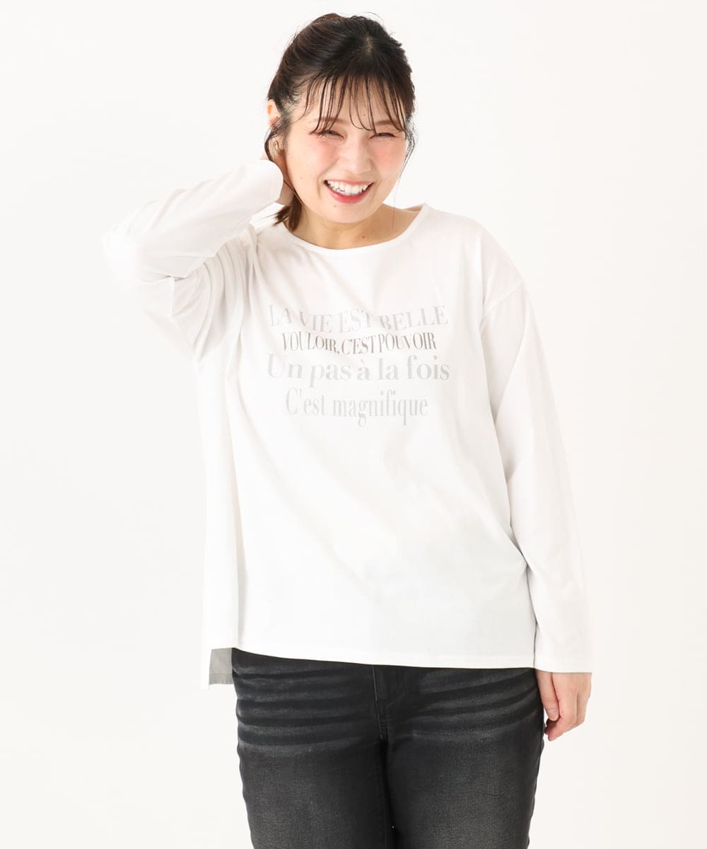 OLKLA23059 eur3(エウルキューブ) 【WEB先行販売】【大きいサイズ】ロゴプリント長袖Tシャツ ホワイト(90)