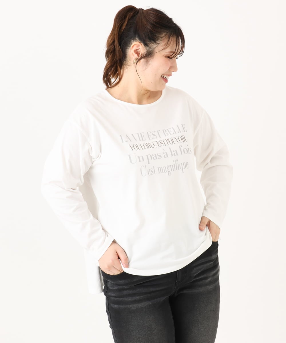 OLKLA23059 eur3(エウルキューブ) 【WEB先行販売】【大きいサイズ】ロゴプリント長袖Tシャツ ホワイト(90)