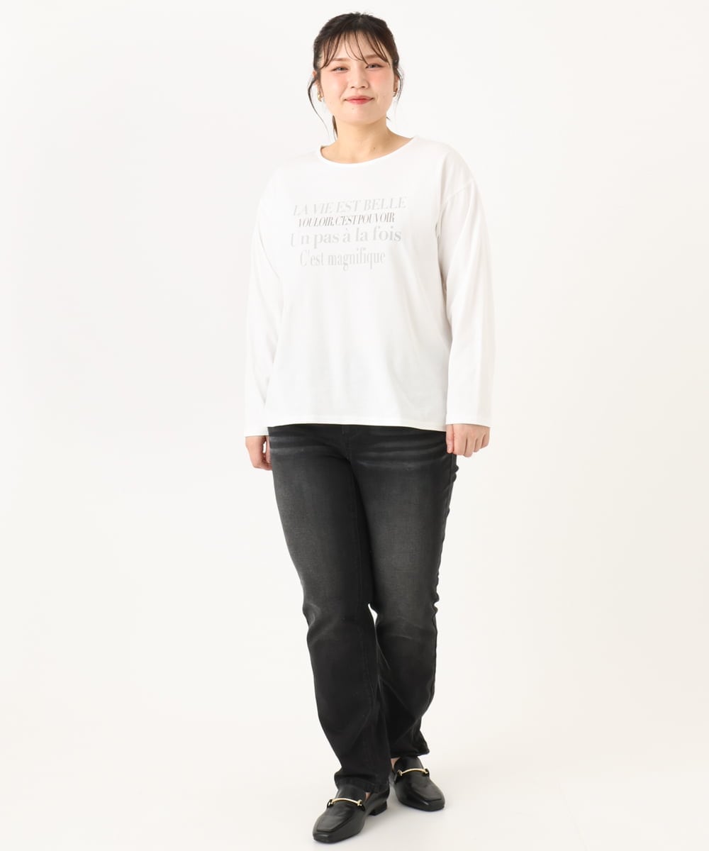 OLKLA23059 eur3(エウルキューブ) 【WEB先行販売】【大きいサイズ】ロゴプリント長袖Tシャツ ホワイト(90)
