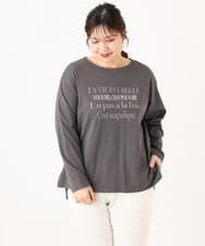 OLKLA23059 eur3(エウルキューブ) 【WEB先行販売】【大きいサイズ】ロゴプリント長袖Tシャツ ダークグレー(93)