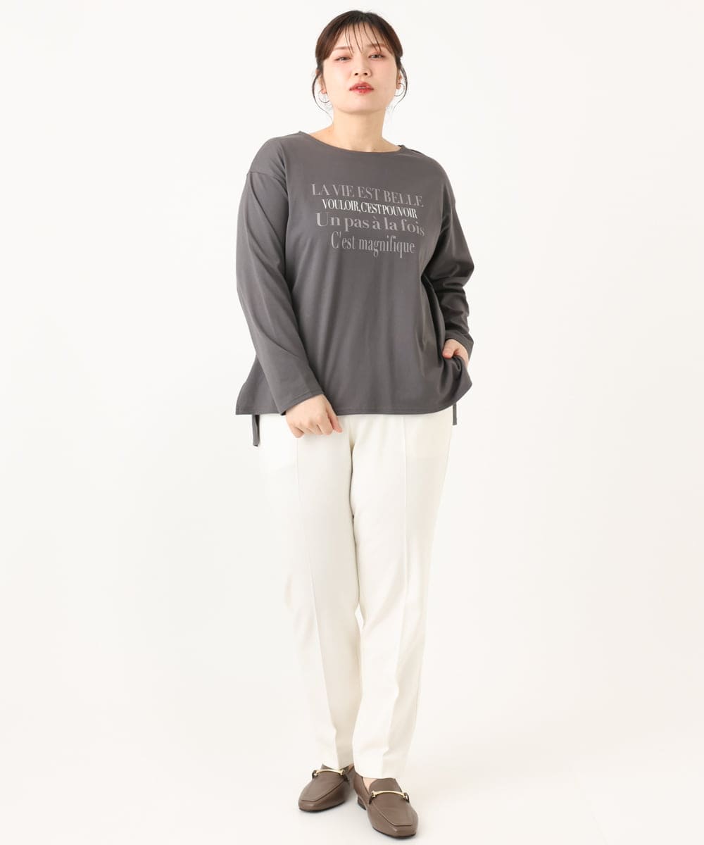 OLKLA23059 eur3(エウルキューブ) 【WEB先行販売】【大きいサイズ】ロゴプリント長袖Tシャツ ダークグレー(93)