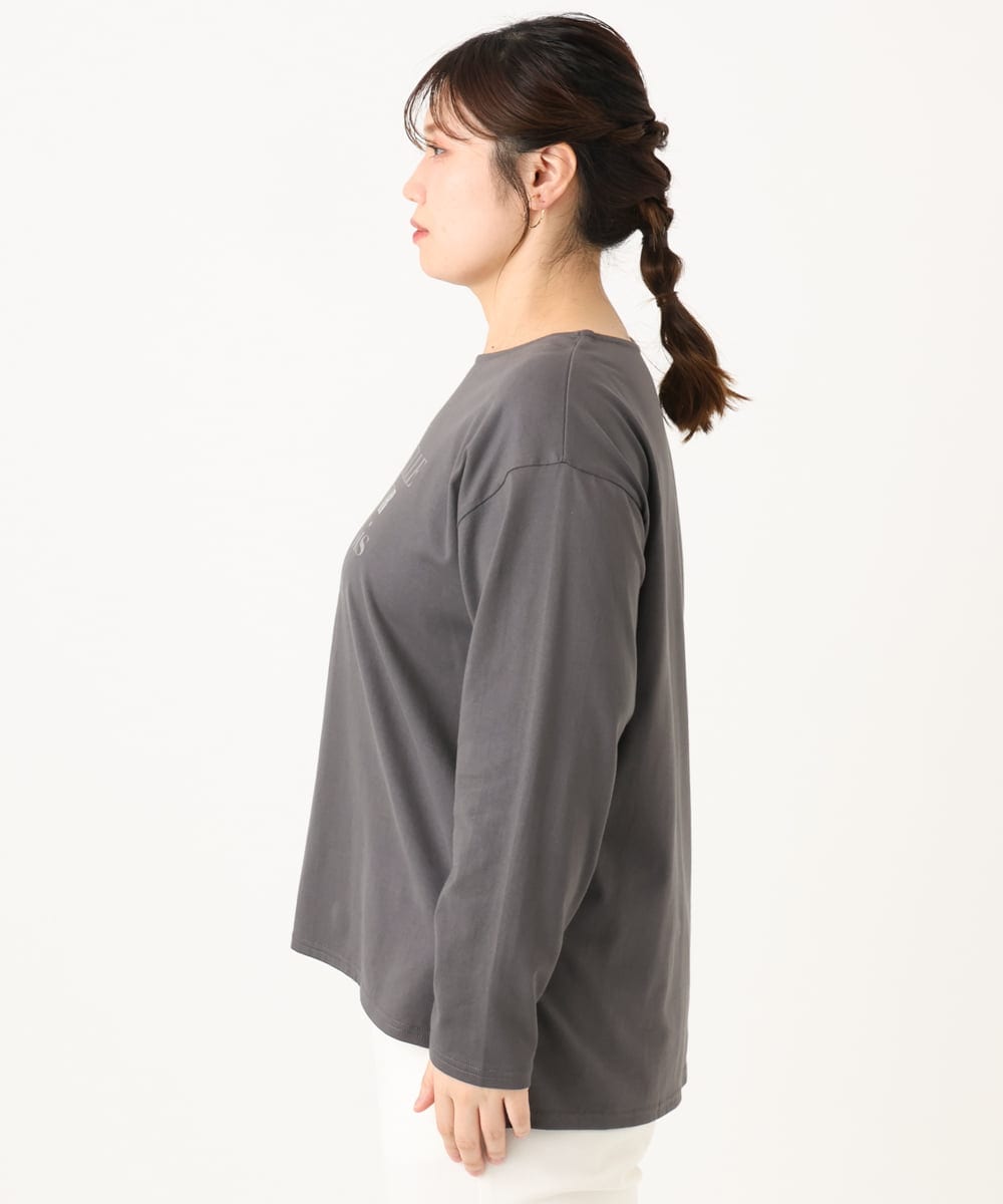 OLKLA23059 eur3(エウルキューブ) 【WEB先行販売】【大きいサイズ】ロゴプリント長袖Tシャツ ダークグレー(93)