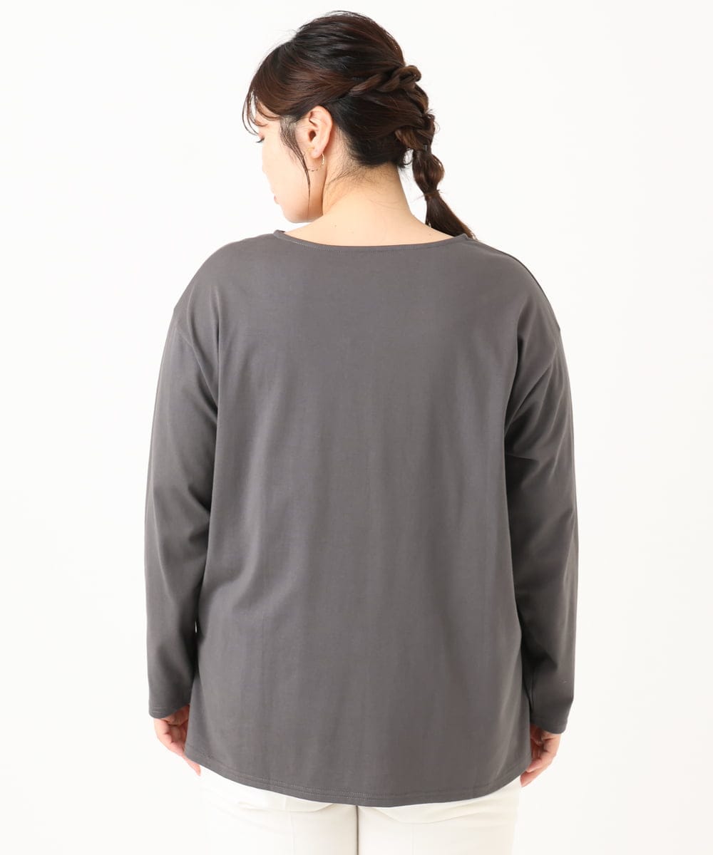OLKLA23059 eur3(エウルキューブ) 【WEB先行販売】【大きいサイズ】ロゴプリント長袖Tシャツ ダークグレー(93)