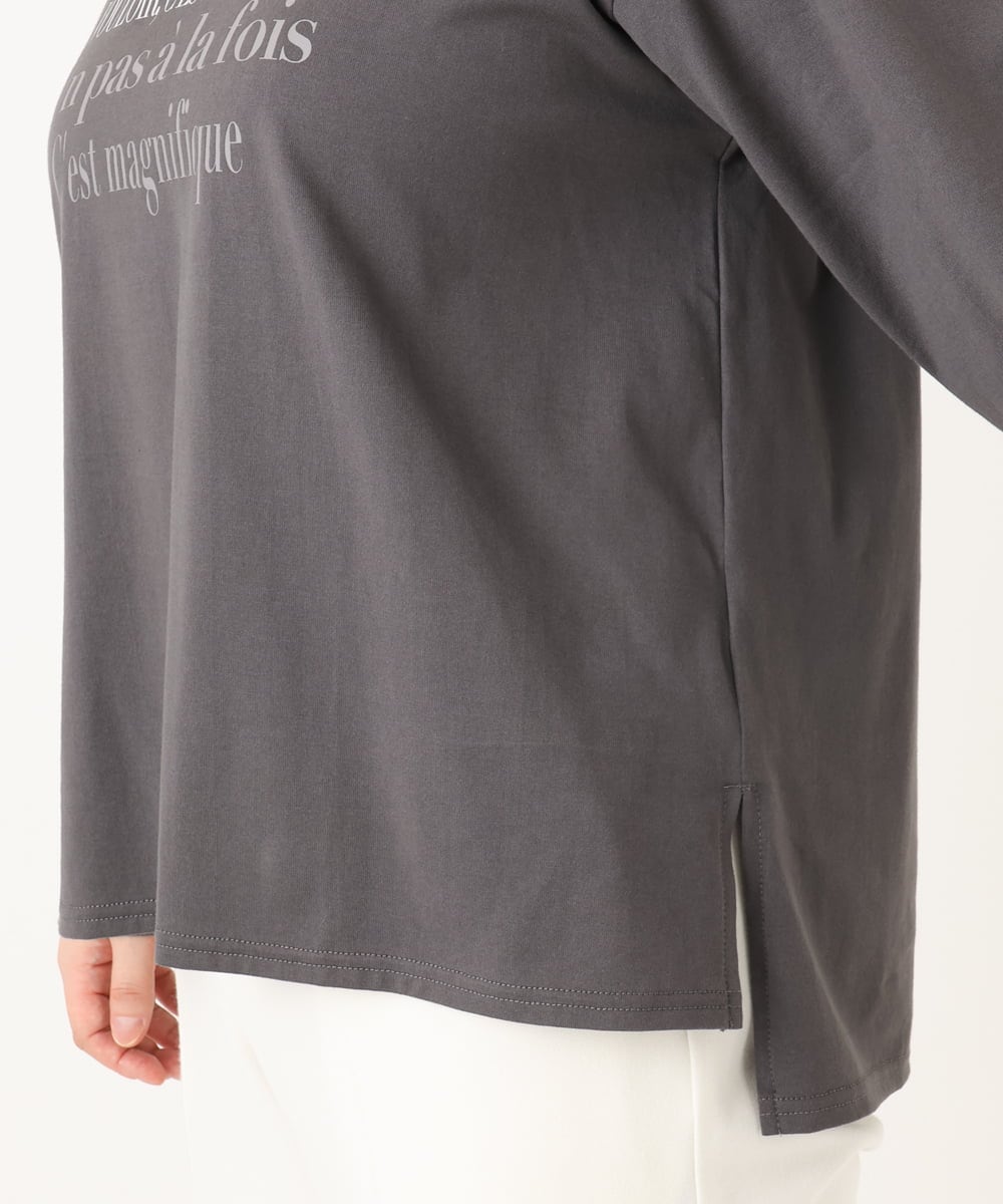 OLKLA23059 eur3(エウルキューブ) 【WEB先行販売】【大きいサイズ】ロゴプリント長袖Tシャツ ダークグレー(93)