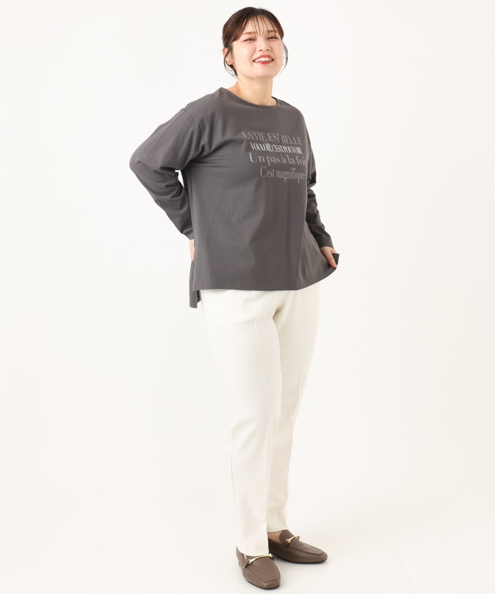 OLKLA23059 eur3(エウルキューブ) 【WEB先行販売】【大きいサイズ】ロゴプリント長袖Tシャツ ダークグレー(93)
