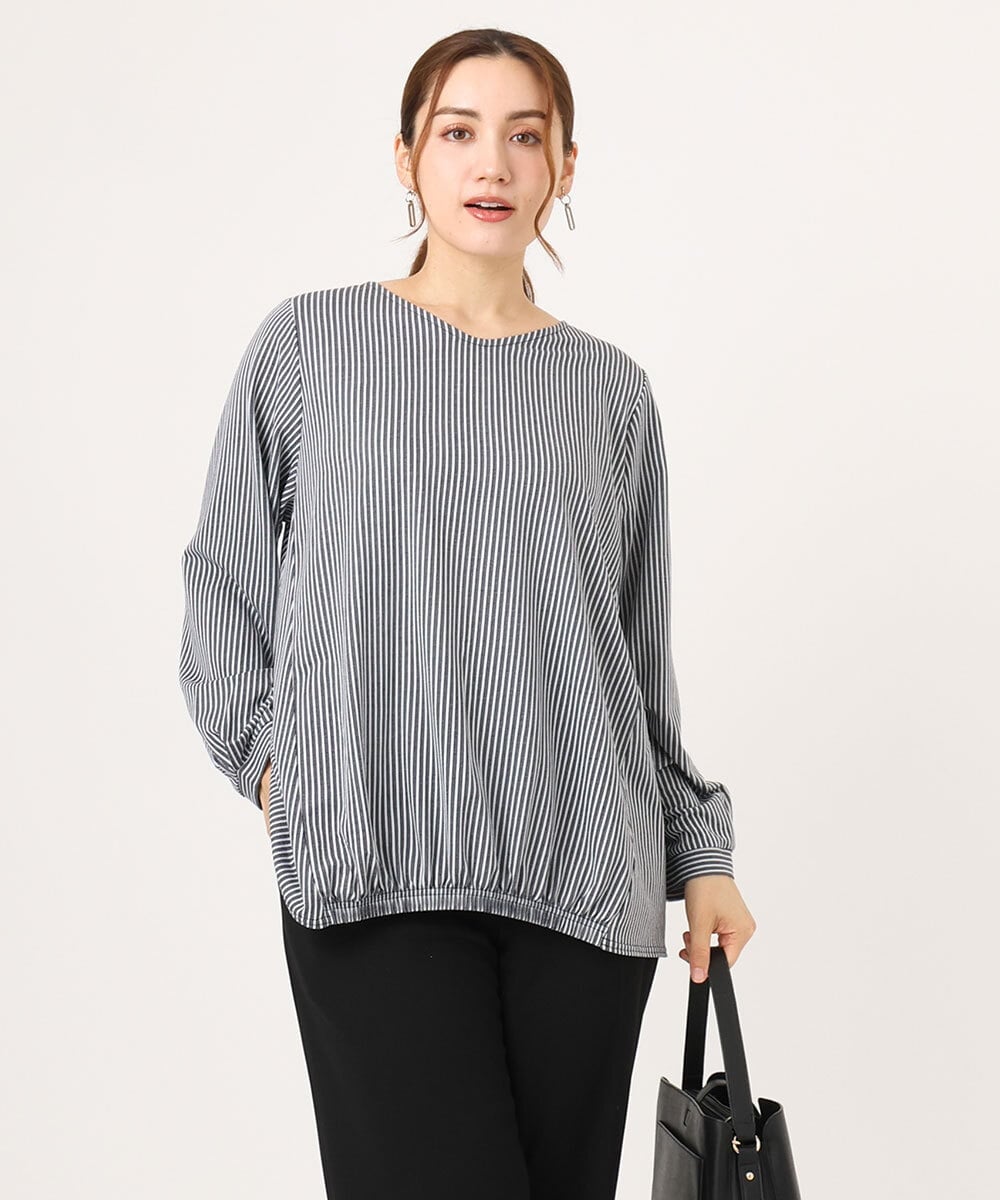 OLKLA26079 eur3(エウルキューブ) 【WEB先行販売】【大きいサイズ】シャンブレーストライプカットソー ネイビー(57)