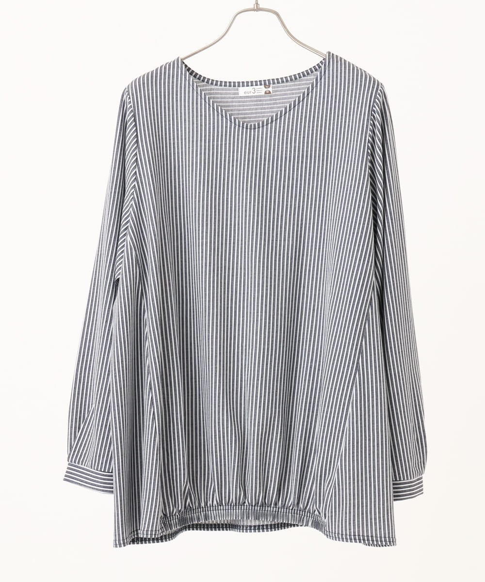 OLKLA26079 eur3(エウルキューブ) 【WEB先行販売】【大きいサイズ】シャンブレーストライプカットソー ネイビー(57)