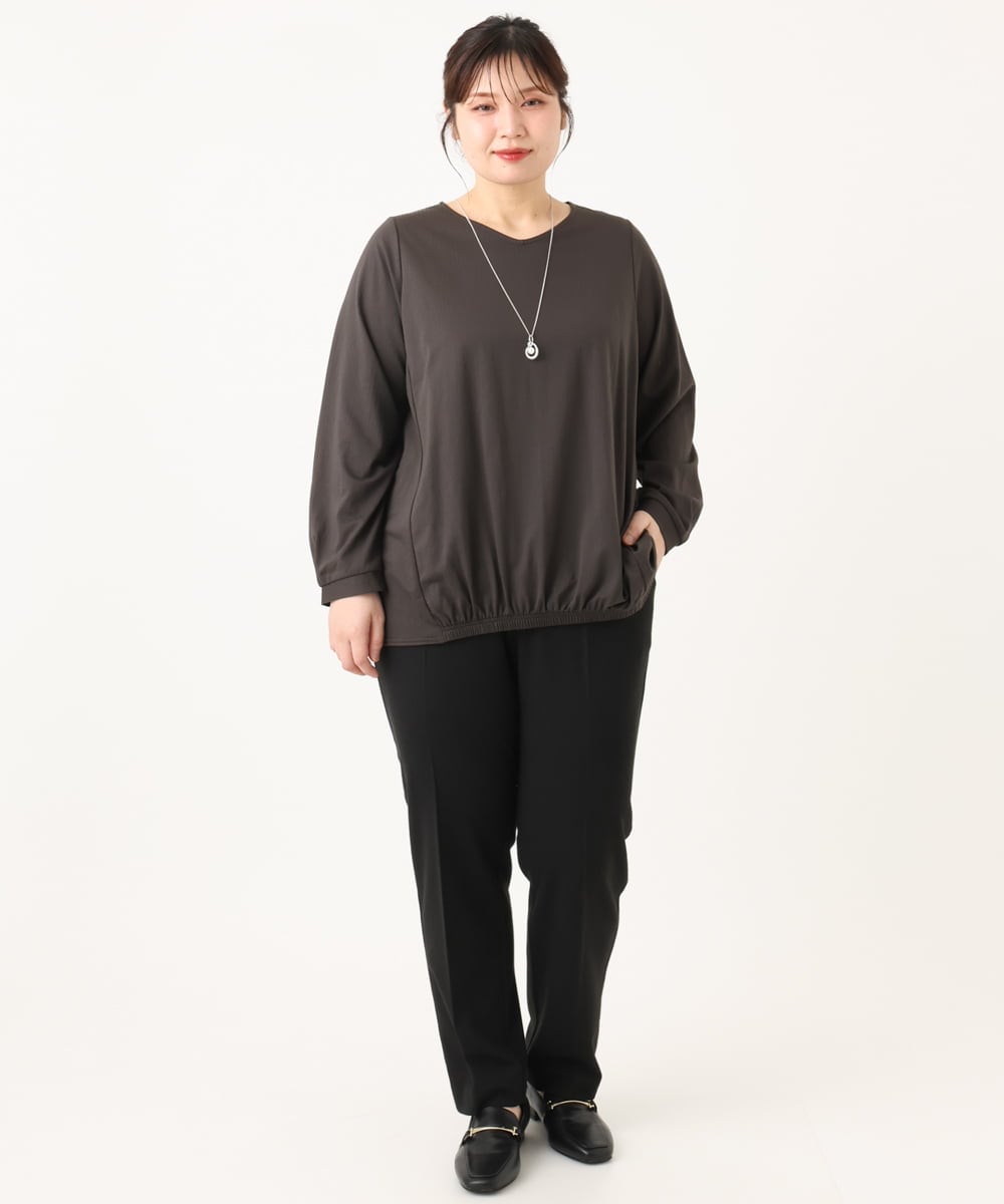 OLKLA26079 eur3(エウルキューブ) 【WEB先行販売】【大きいサイズ】シャンブレーストライプカットソー ダークグレー(93)