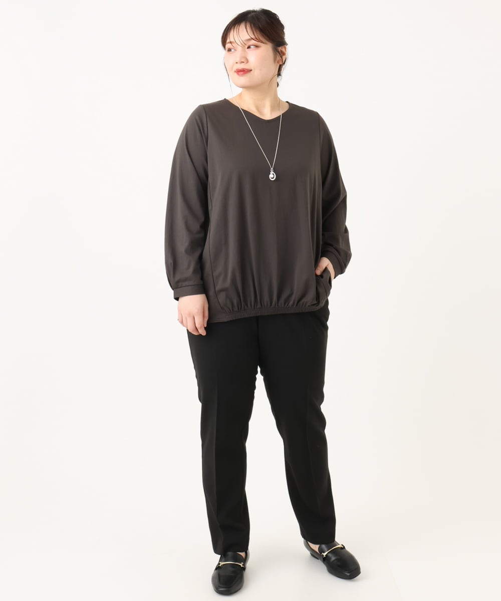 OLKLA26079 eur3(エウルキューブ) 【WEB先行販売】【大きいサイズ】シャンブレーストライプカットソー ダークグレー(93)