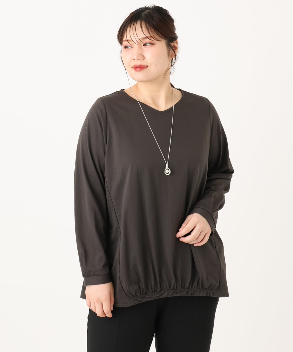 OLKLA26079 eur3(エウルキューブ) 【WEB先行販売】【大きいサイズ】シャンブレーストライプカットソー ダークグレー(93)