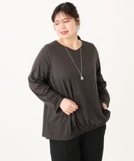 OLKLA26079 eur3(エウルキューブ) 【WEB先行販売】【大きいサイズ】シャンブレーストライプカットソー ダークグレー(93)