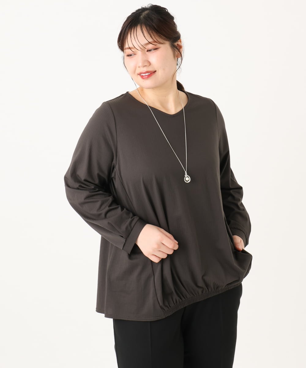 OLKLA26079 eur3(エウルキューブ) 【WEB先行販売】【大きいサイズ】シャンブレーストライプカットソー ダークグレー(93)