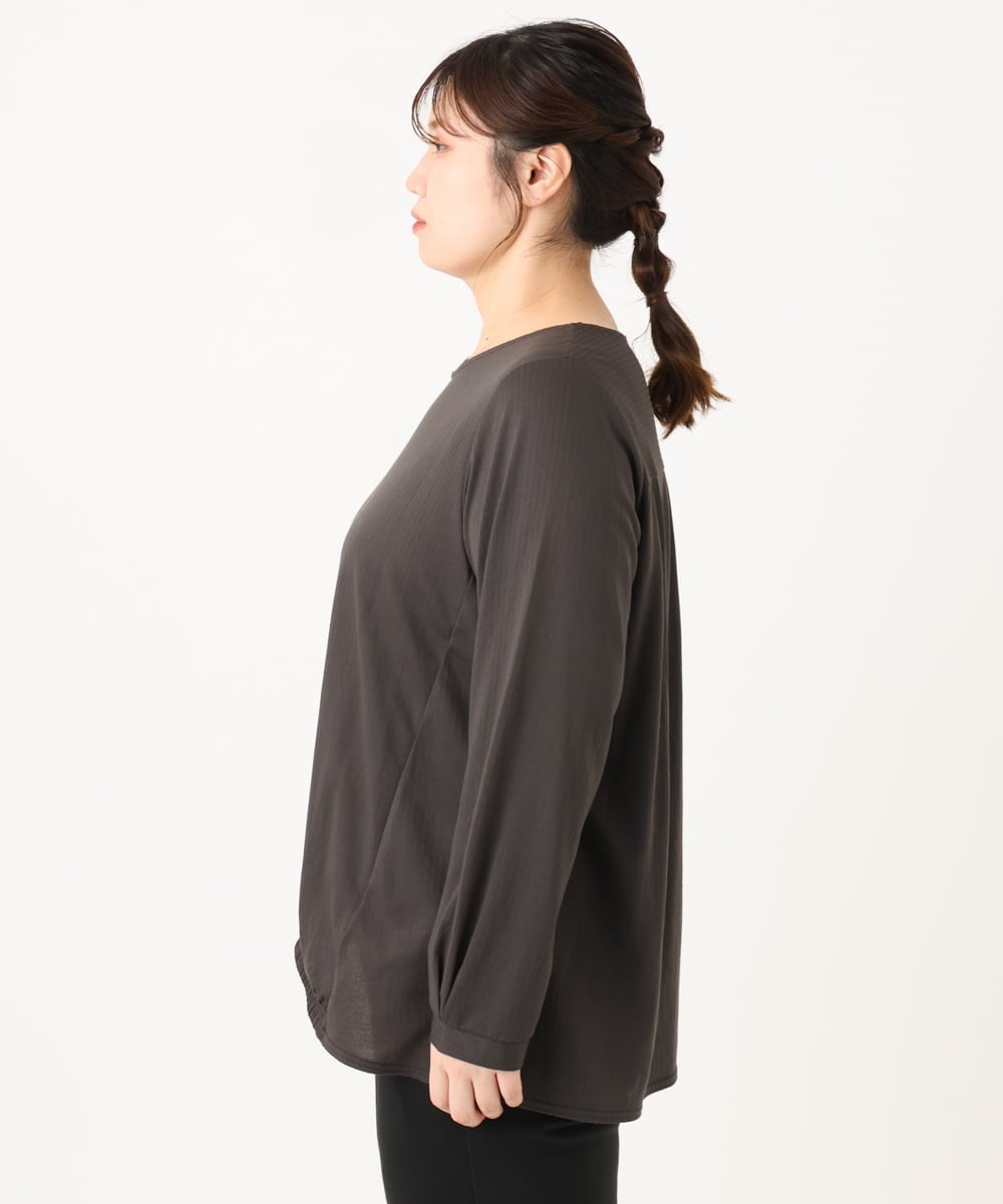 OLKLA26079 eur3(エウルキューブ) 【WEB先行販売】【大きいサイズ】シャンブレーストライプカットソー ダークグレー(93)