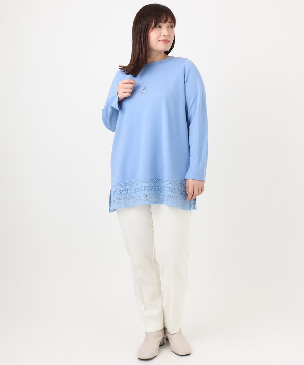 OLKLA29069 eur3(エウルキューブ) 【WEB先行販売】【大きいサイズ/a.v.v×eur3】ポンチ裾レーストップス ブルー(55)