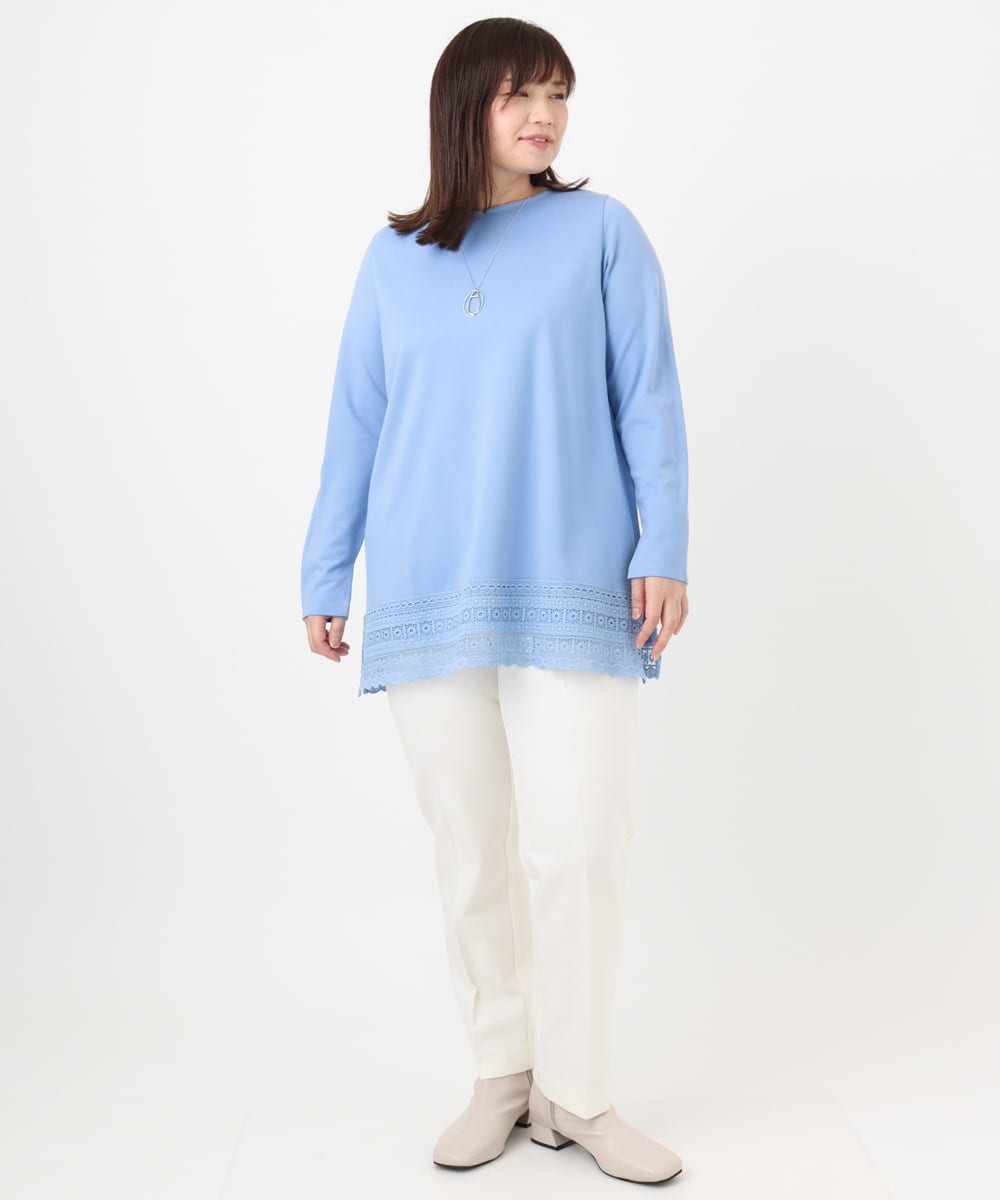 OLKLA29069 eur3(エウルキューブ) 【WEB先行販売】【大きいサイズ/a.v.v×eur3】ポンチ裾レーストップス ブルー(55)