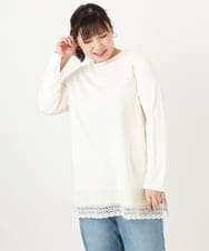 OLKLA29069 eur3(エウルキューブ) 【WEB先行販売】【大きいサイズ/a.v.v×eur3】ポンチ裾レーストップス アイボリー(80)