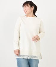 OLKLA29069 eur3(エウルキューブ) 【WEB先行販売】【大きいサイズ/a.v.v×eur3】ポンチ裾レーストップス アイボリー(80)