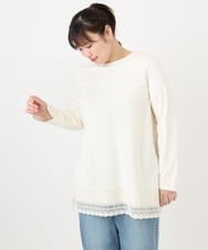 OLKLA29069 eur3(エウルキューブ) 【WEB先行販売】【大きいサイズ/a.v.v×eur3】ポンチ裾レーストップス アイボリー(80)