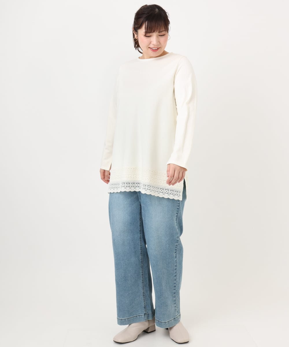 OLKLA29069 eur3(エウルキューブ) 【WEB先行販売】【大きいサイズ/a.v.v×eur3】ポンチ裾レーストップス アイボリー(80)