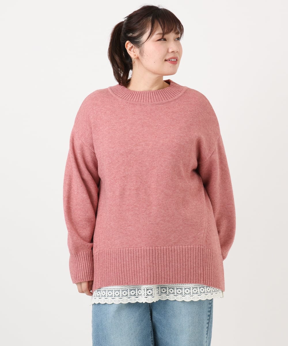 OLKLA29069 eur3(エウルキューブ) 【WEB先行販売】【大きいサイズ/a.v.v×eur3】ポンチ裾レーストップス アイボリー(80)