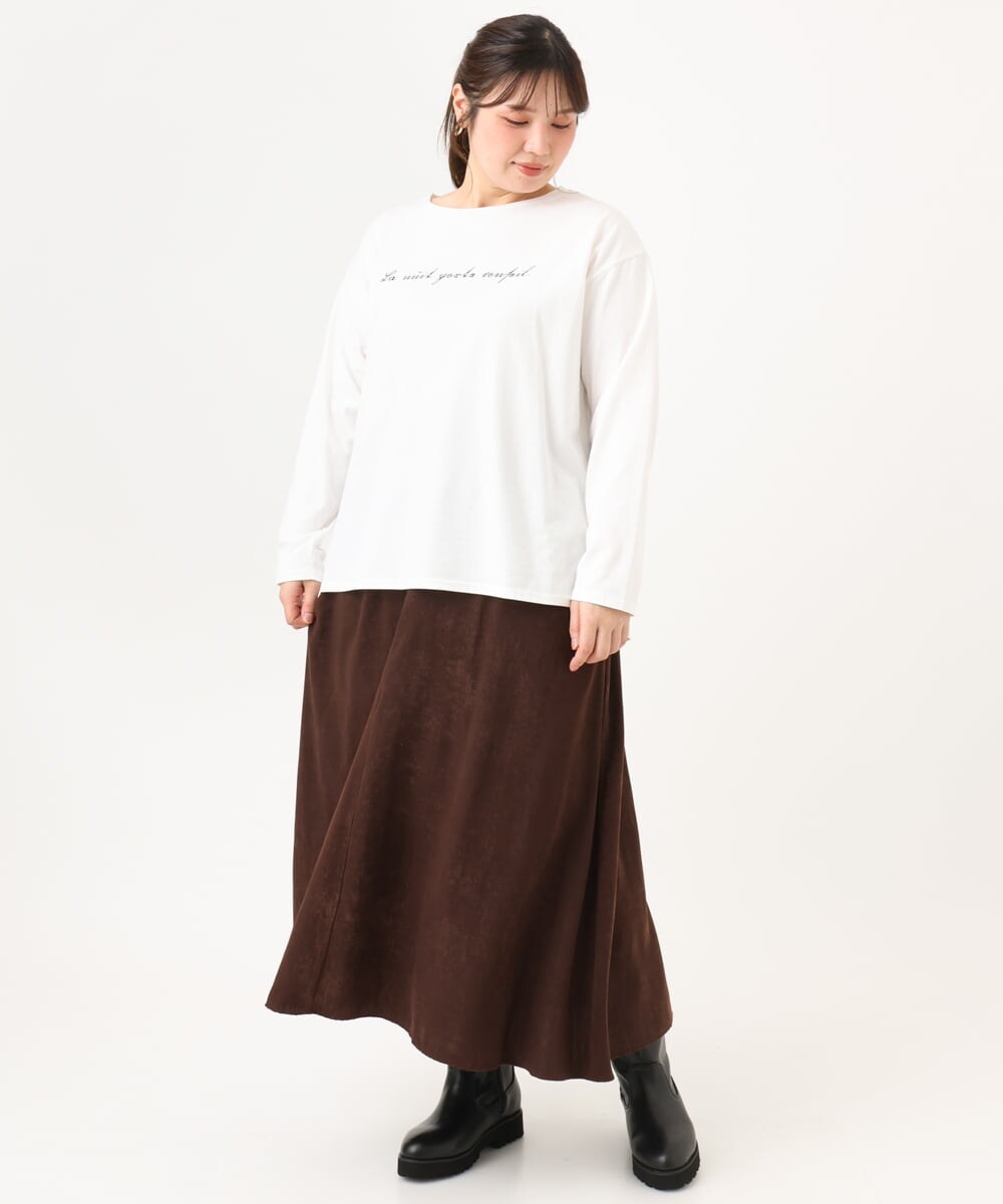 OLKLD16064 eur3(エウルキューブ) 【大きいサイズ】コットンロゴ長袖Tシャツ ホワイト