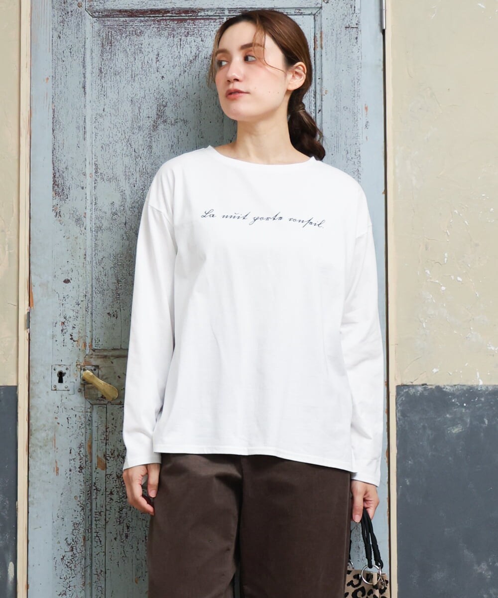 OLKLD16064 eur3(エウルキューブ) 【大きいサイズ】コットンロゴ長袖Tシャツ ホワイト