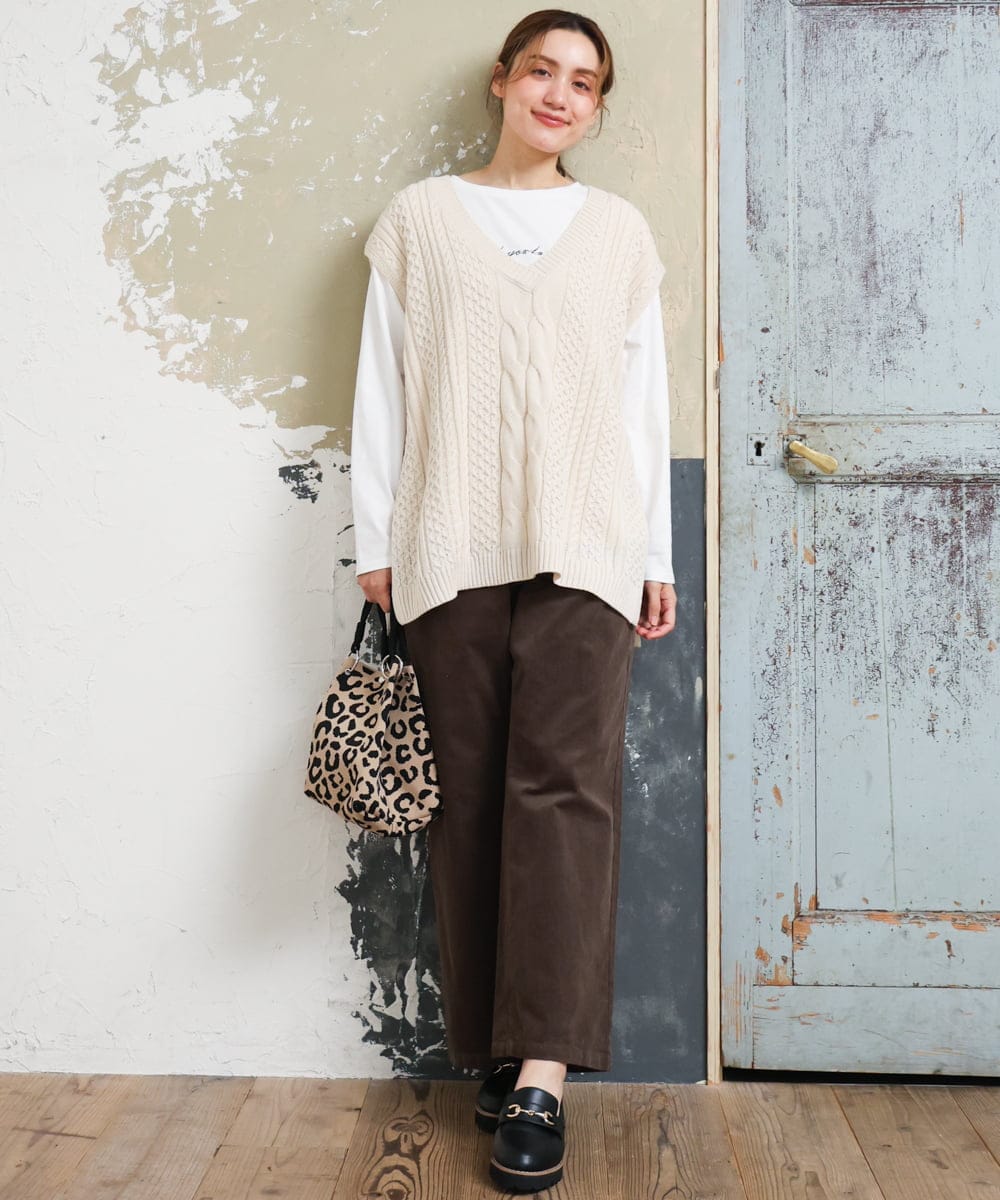 OLKLD16064 eur3(エウルキューブ) 【大きいサイズ】コットンロゴ長袖Tシャツ ホワイト
