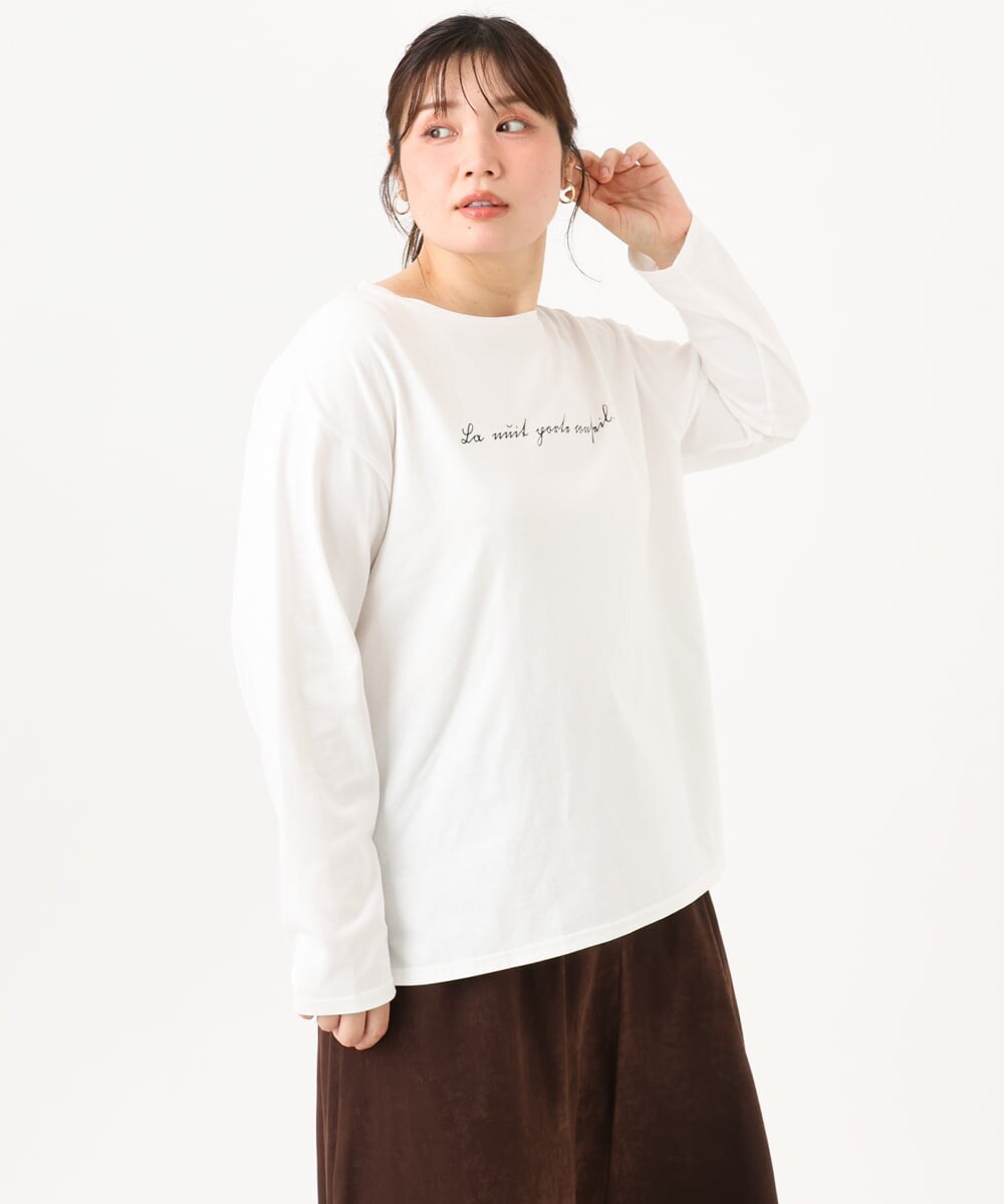 OLKLD16064 eur3(エウルキューブ) 【大きいサイズ】コットンロゴ長袖Tシャツ ホワイト