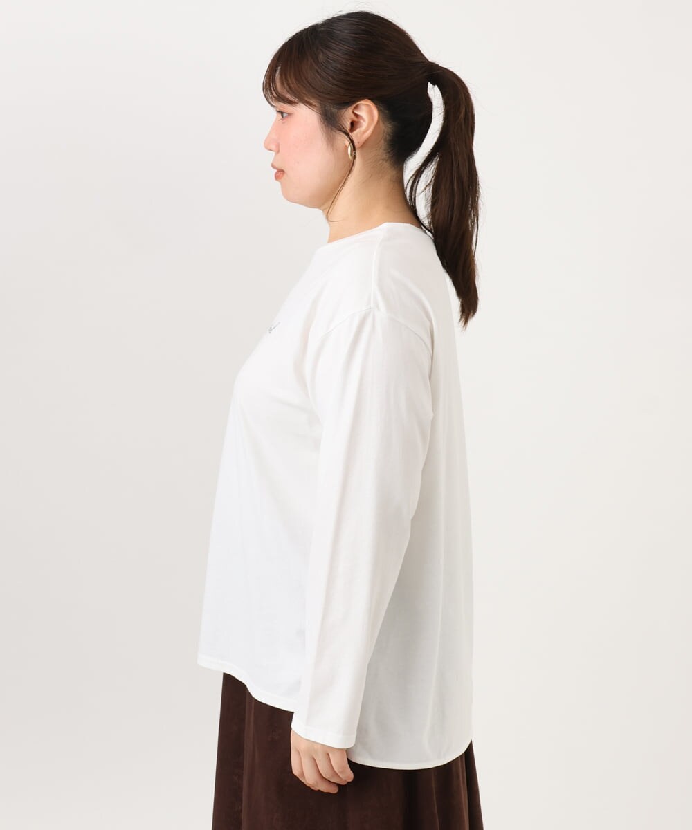 OLKLD16064 eur3(エウルキューブ) 【大きいサイズ】コットンロゴ長袖Tシャツ ホワイト