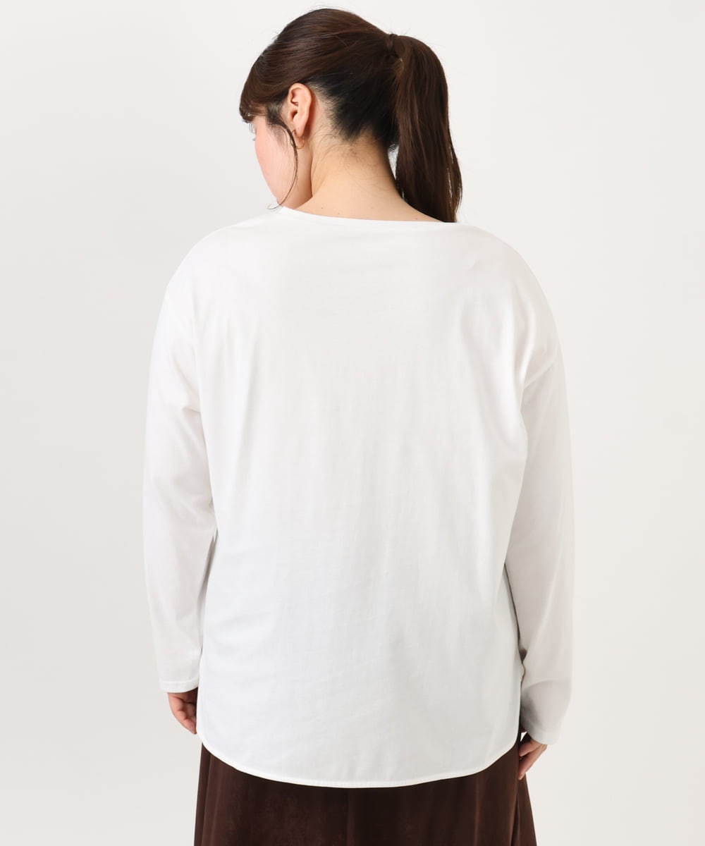 OLKLD16064 eur3(エウルキューブ) 【大きいサイズ】コットンロゴ長袖Tシャツ ホワイト