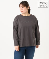 OLKLD16064 eur3(エウルキューブ) 【大きいサイズ】コットンロゴ長袖Tシャツ ダークグレー