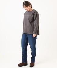 OLKLD16064 eur3(エウルキューブ) 【大きいサイズ】コットンロゴ長袖Tシャツ ダークグレー