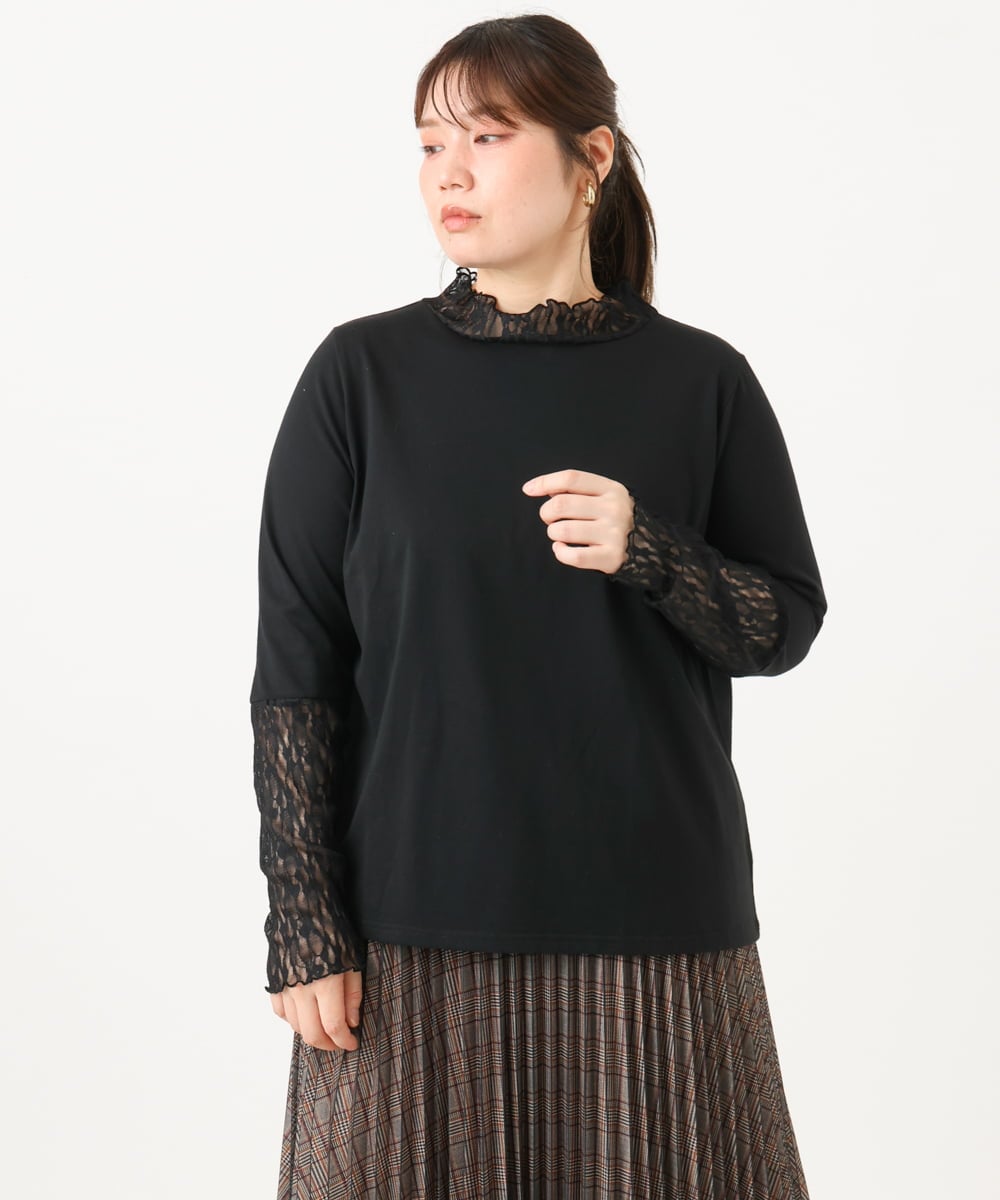 OLKLD17054 eur3(エウルキューブ) 【大きいサイズ】レースコンビトップス ブラック